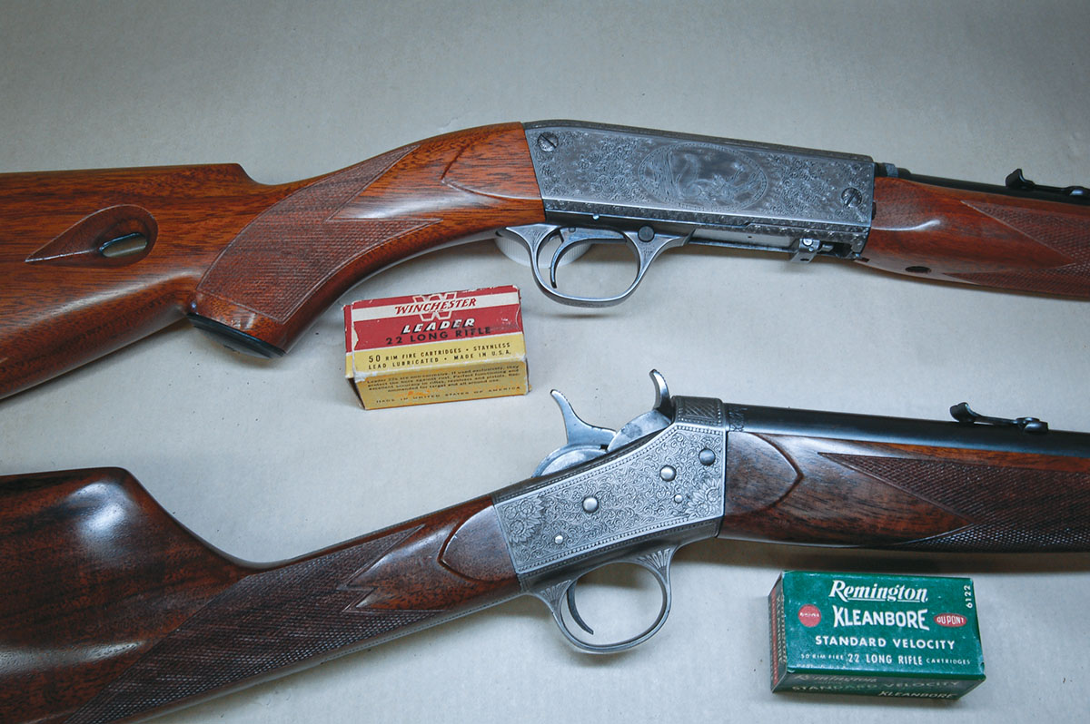 It’s easy to get carried away with projects. The M24 (top) was a standard model found with no wood in a gunsmith’s parts barrel. The Remington No. 4 (bottom) was a kids’ toy. The rifles will now survive.